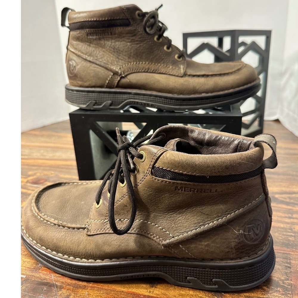 Merrell Mens Brown Leather World
Guide Dark Earth Performace
Boots Lace‎ Up Sz 8